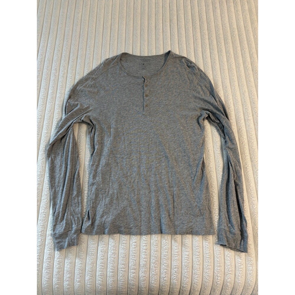 Vince Long-Sleeve Four Button Pima Cotton Henley Shirt men’s medium light Grey
